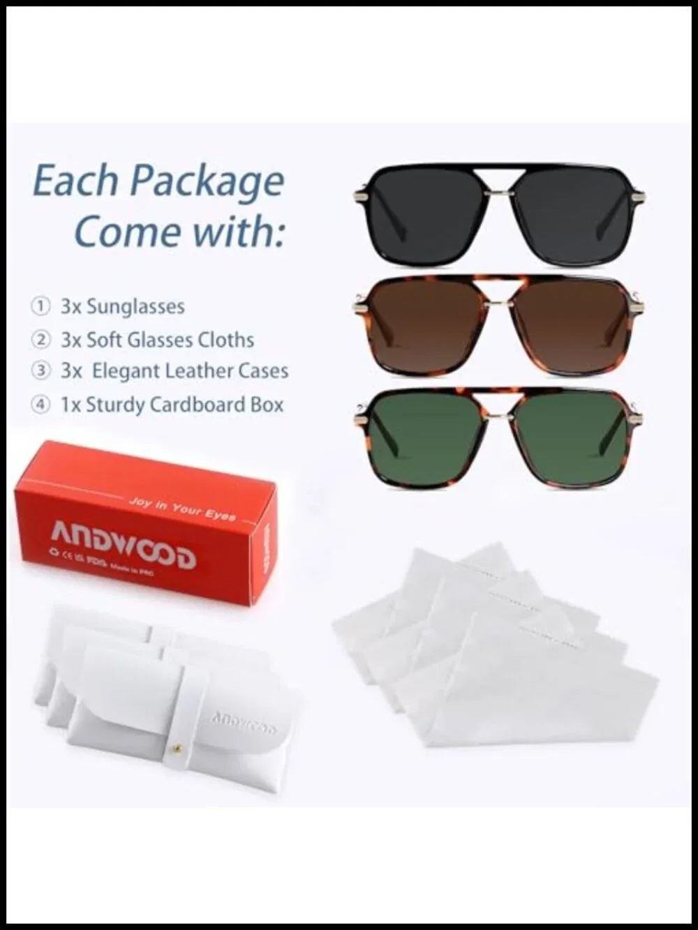 Polarized Square Aviator Sunglasses UV400 Retro Double Bridge Sun Glasses